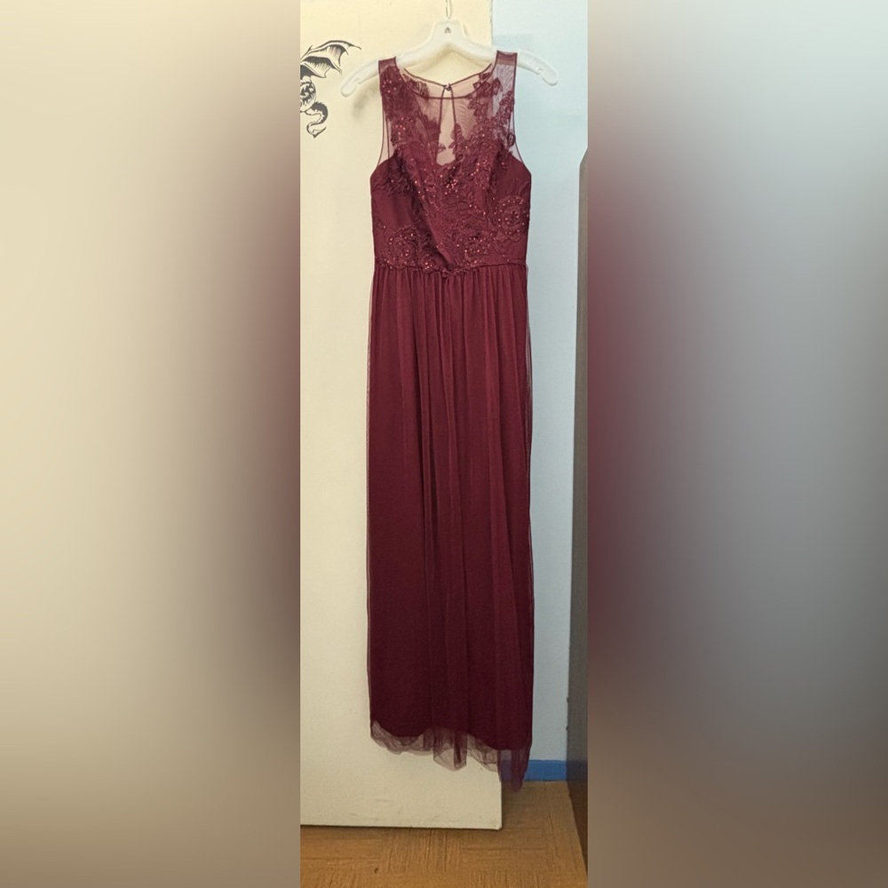 David’s Bridal Elegant Burgundy Long Dress